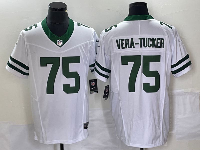 Men New York Jets 75 Vera-Tucker White Nike Throwback Vapor Limited NFL Jersey